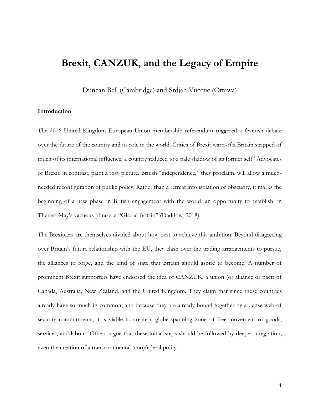 Brexit, CANZUK, and the Legacy of Empire