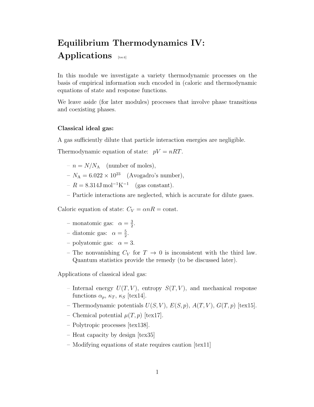 Equilibrium Thermodynamics IV: Applications [Tsc4]