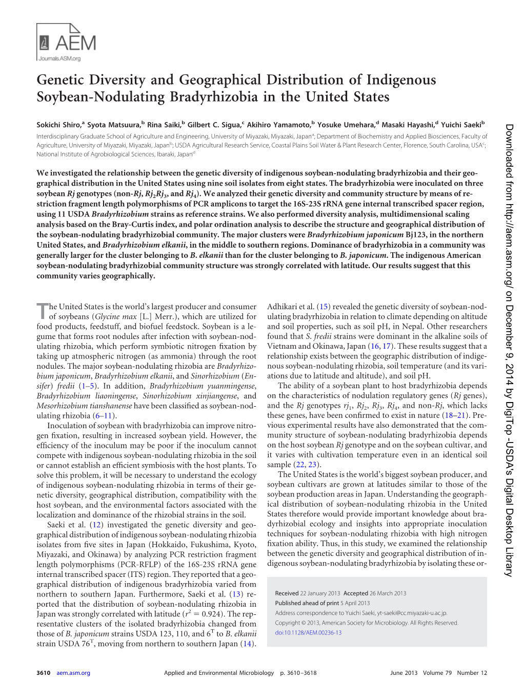 Genetic Diversity and Geographical Distribution of Indigenous Soybean-Nodulating Bradyrhizobia in the United States