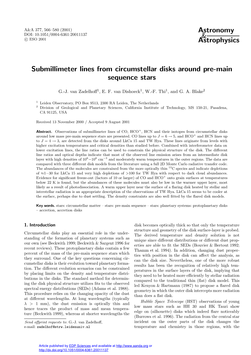 Submillimeter Lines from Circumstellar Disks Around Pre-Main Sequence Stars