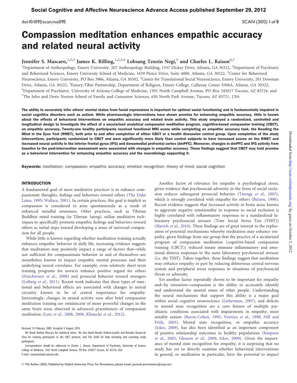 Compassion Meditation Enhances Empathic Accuracy and Related Neural Activity