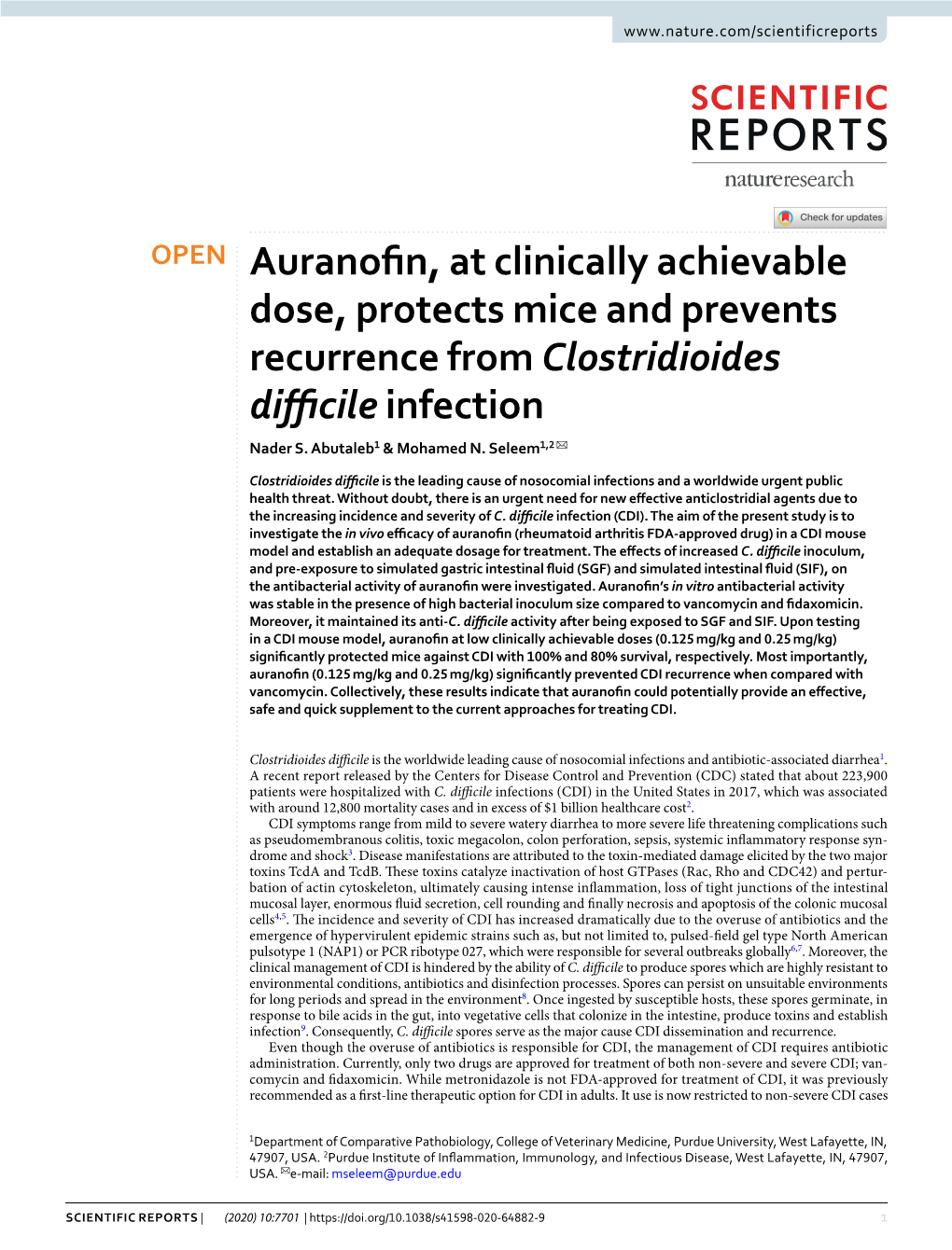 Auranofin, at Clinically Achievable Dose, Protects Mice and Prevents