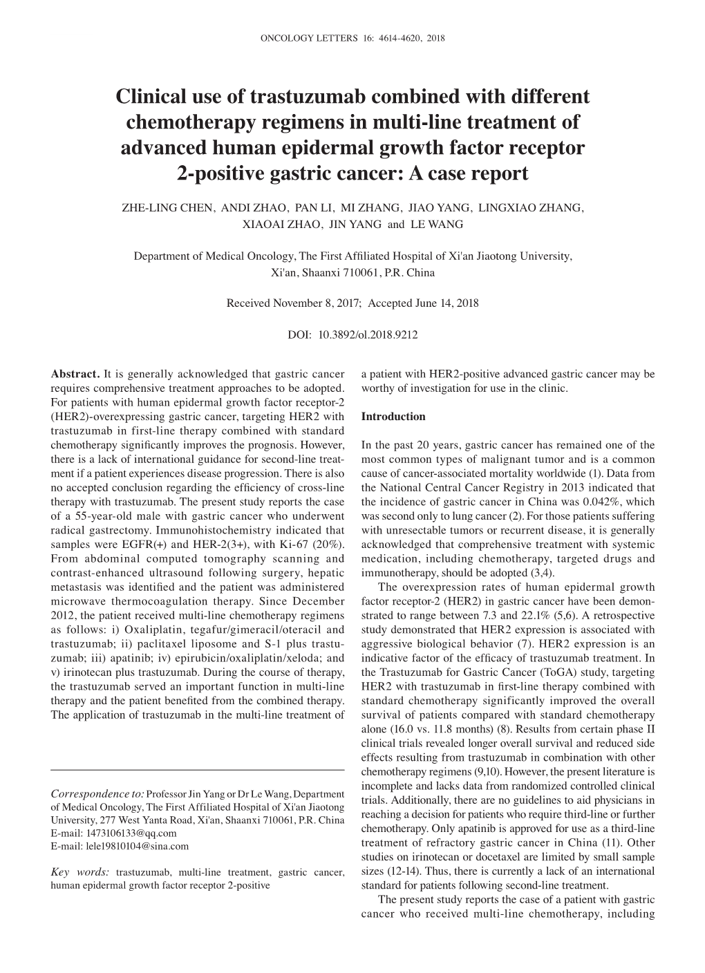 Clinical Use of Trastuzumab Combined with Different Chemotherapy