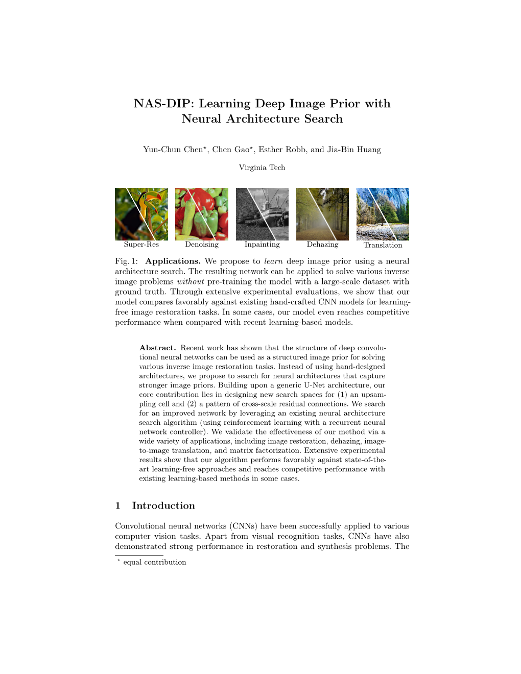 NAS-DIP: Learning Deep Image Prior with Neural Architecture Search