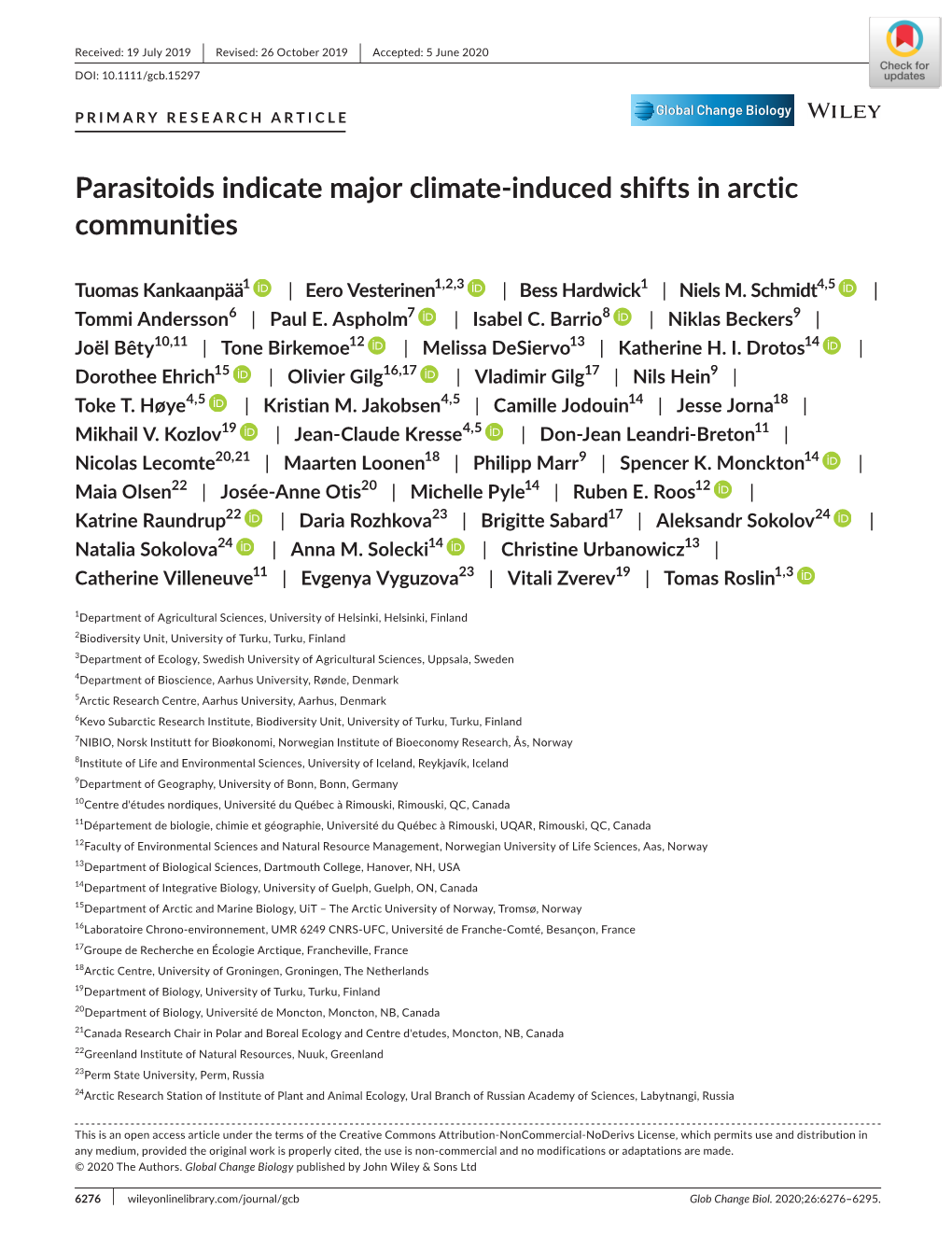 Parasitoids Indicate Major Climate‐Induced Shifts in Arctic Communities