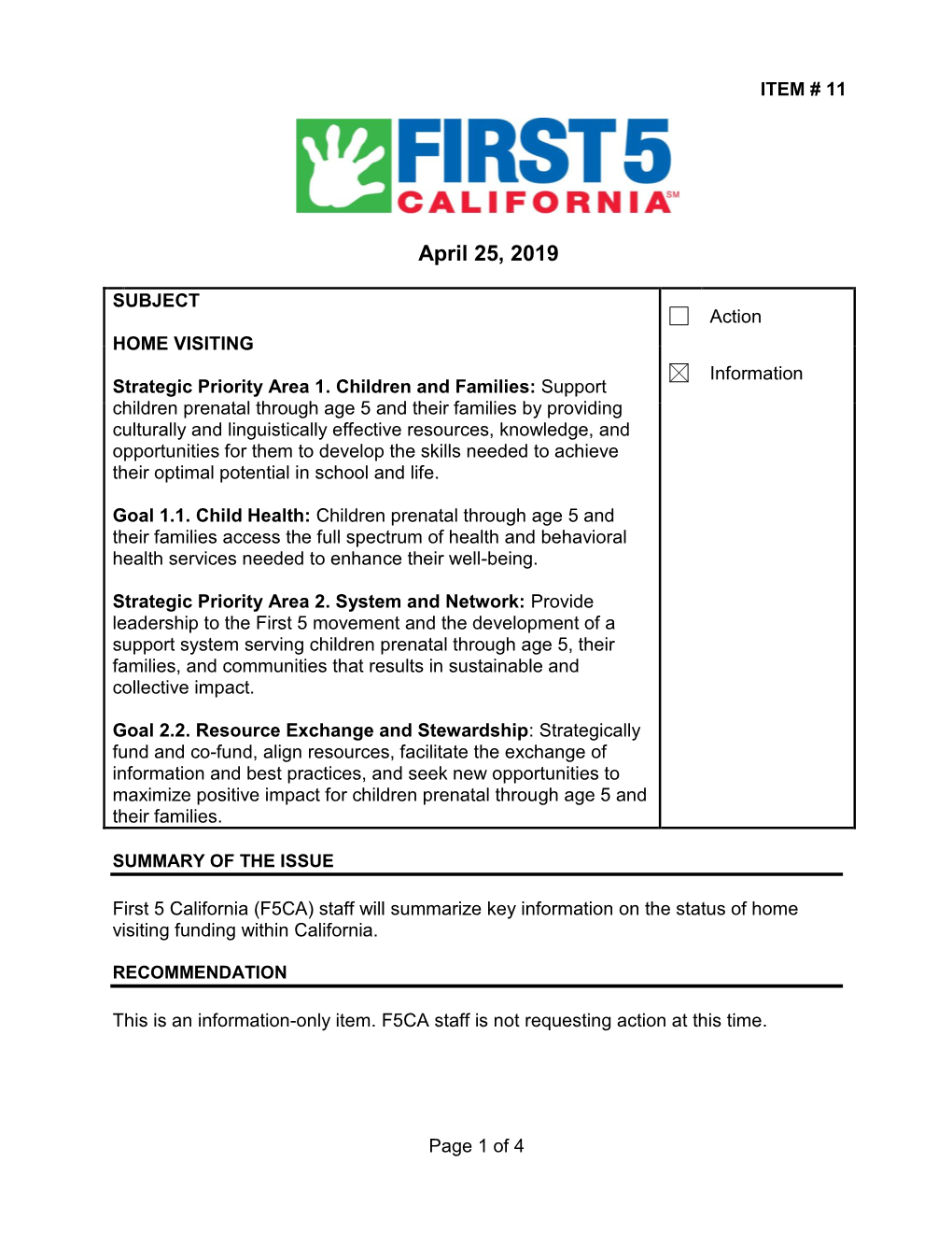 HOME VISITING Information Strategic Priority Area 1