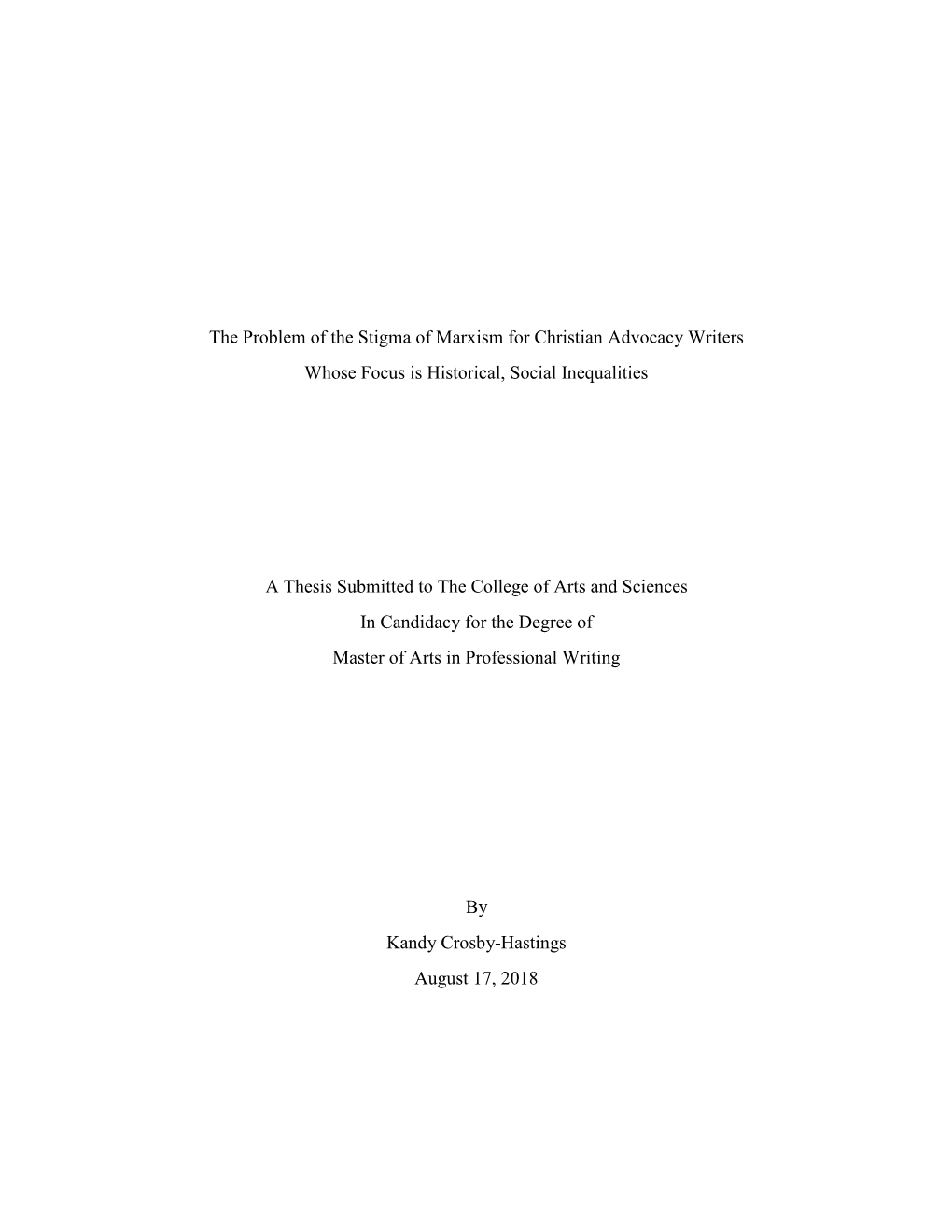 The Problem of the Stigma of Marxism for Christian Advocacy Writers Whose Focus Is Historical, Social Inequalities