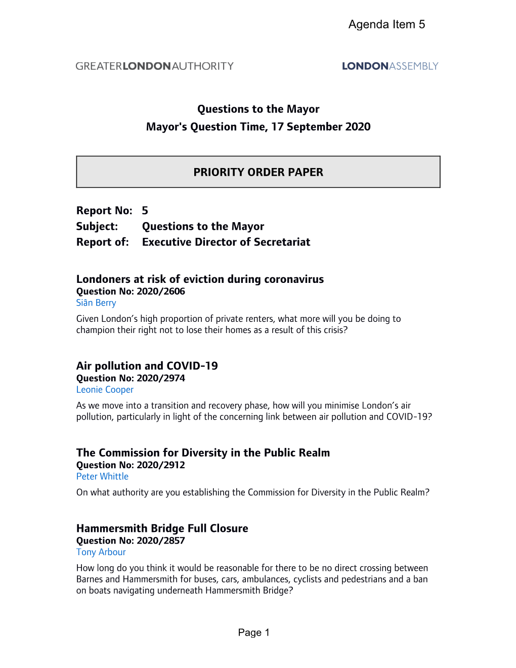 Priority Order and Full Question List PDF 784 KB