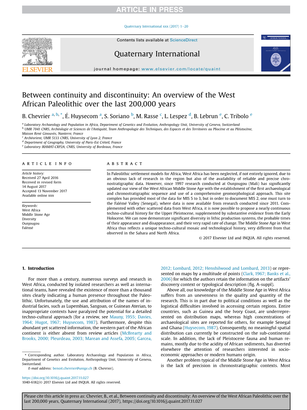 An Overview of the West African Paleolithic Over the Last 200000 Years