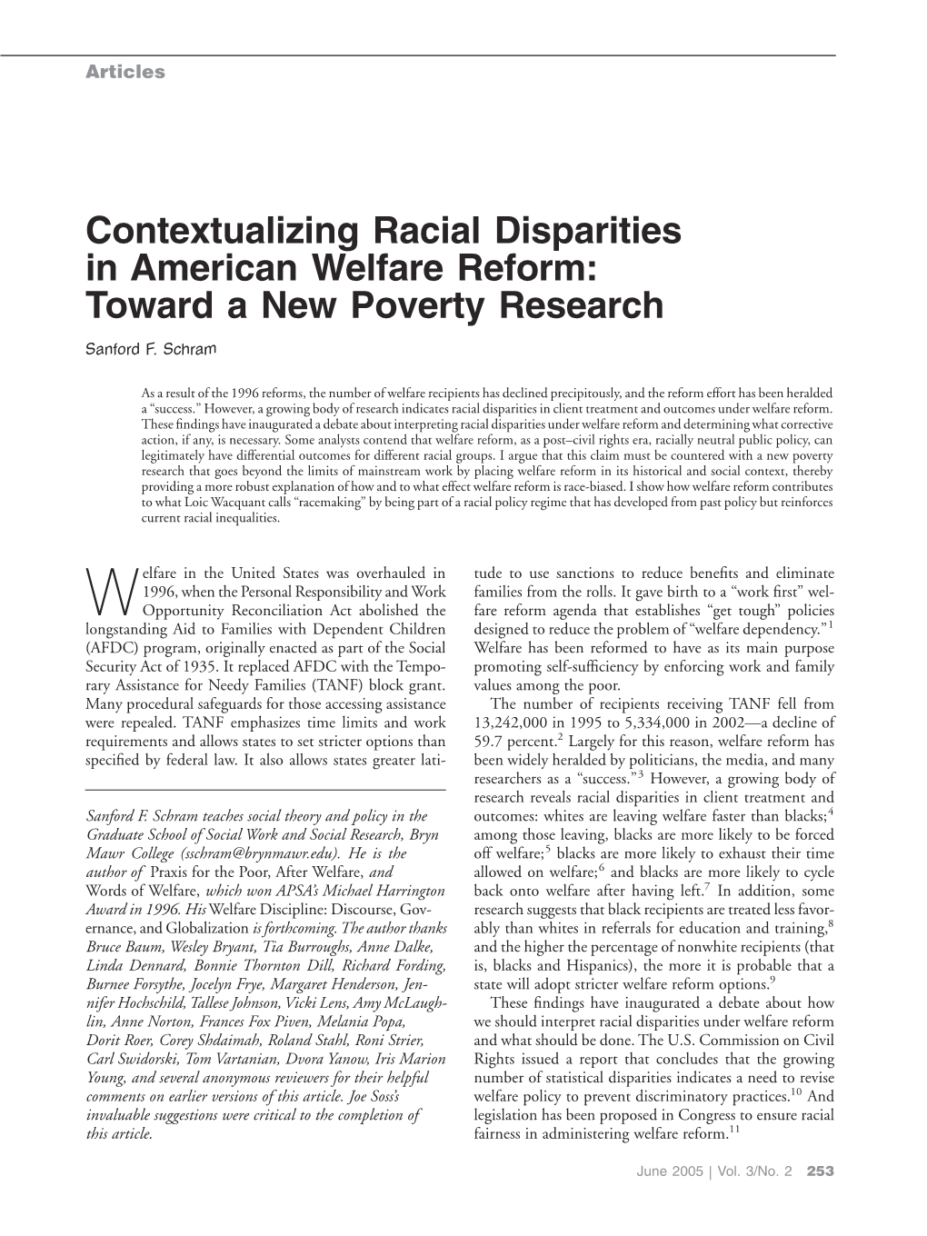 Contextualizing Racial Disparities in American Welfare Reform: Toward a New Poverty Research