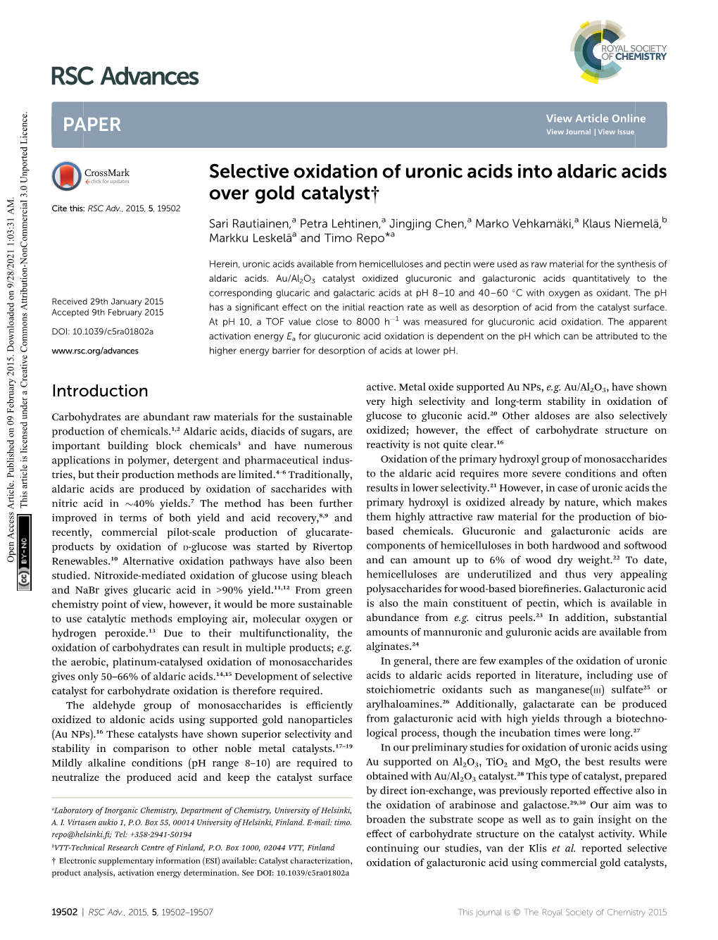 Selective Oxidation of Uronic Acids Into Aldaric Acids Over Gold Catalyst