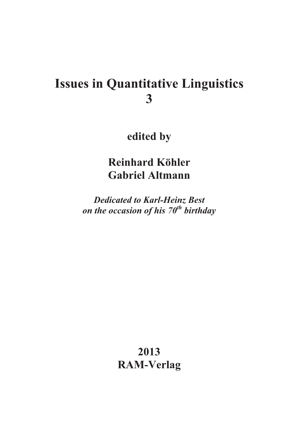 Problems in Quantitative Linguistics