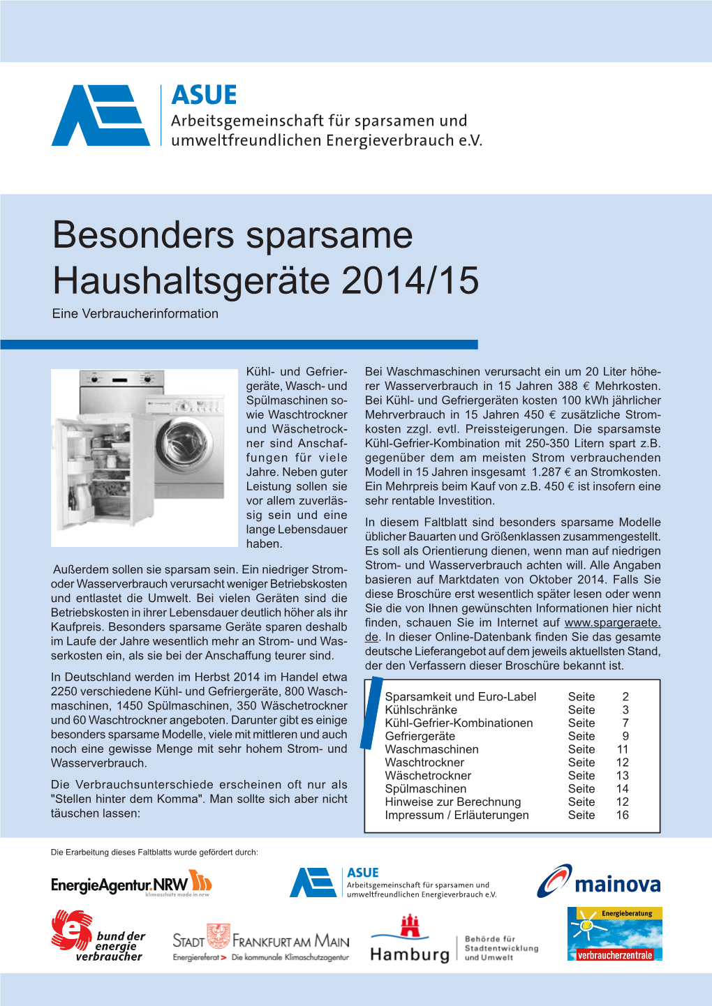 Besonders Sparsame Haushaltsgeräte 2014/15 Eine Verbraucherinformation