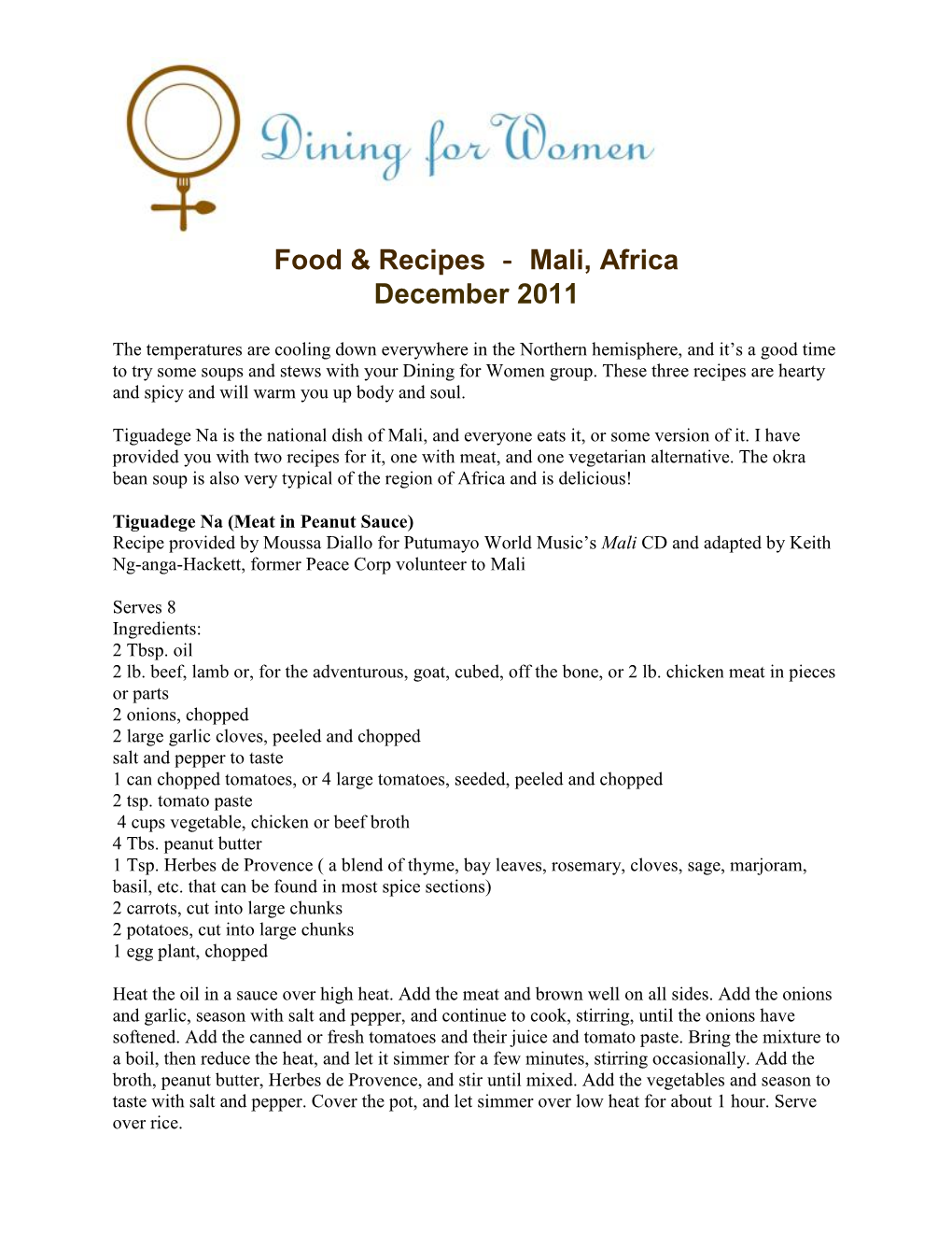 Food & Recipes ‐ Mali, Africa