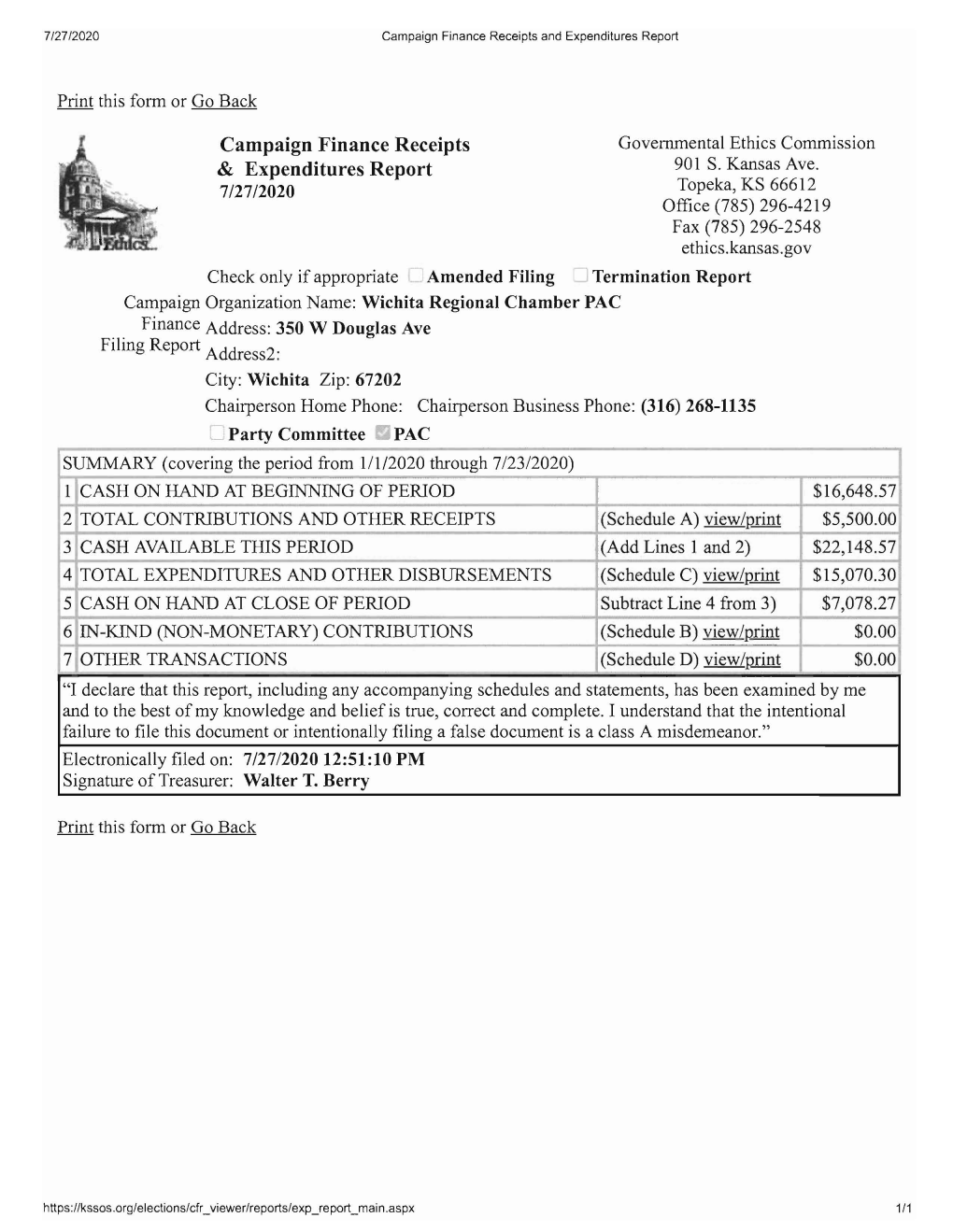 Campaign Finance Receipts & Expenditures Report