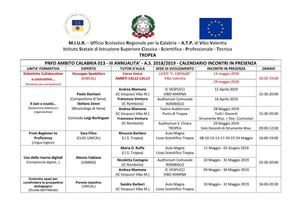 MIUR – Ufficio Scolastico Regionale Per La Calabria