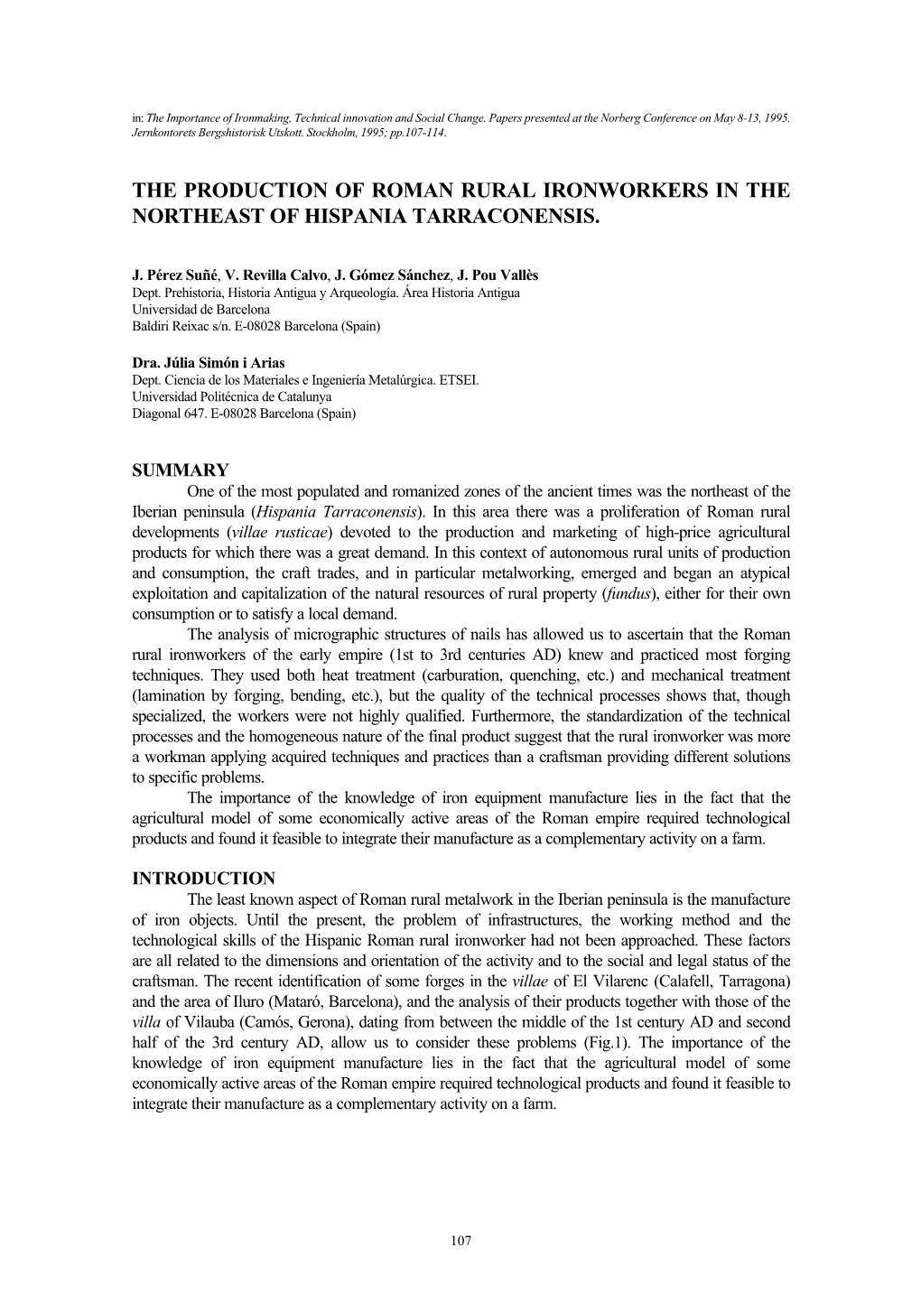 The Production of Roman Rural Ironworkers in the Northeast of Hispania Tarraconensis