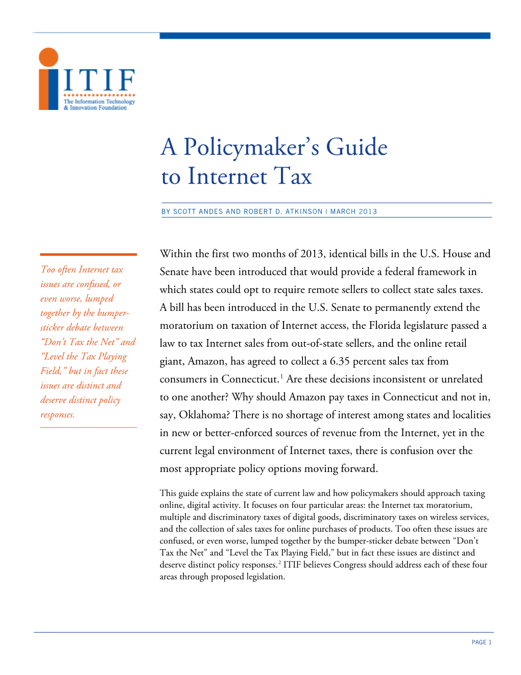 A Policymaker's Guide to Internet