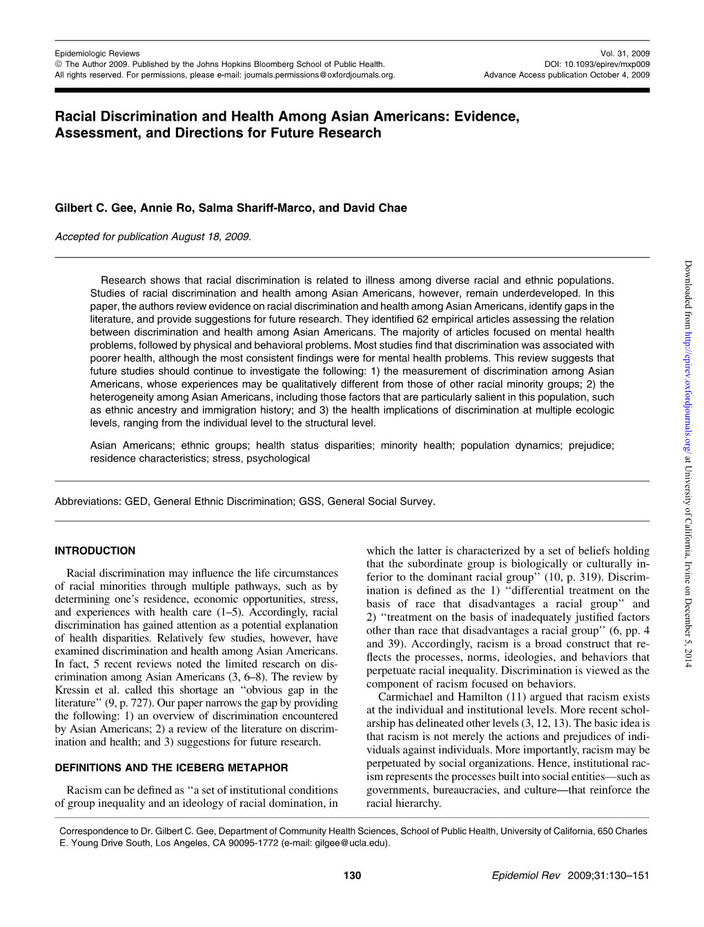 Racial Discrimination and Health Among Asian Americans: Evidence, Assessment, and Directions for Future Research