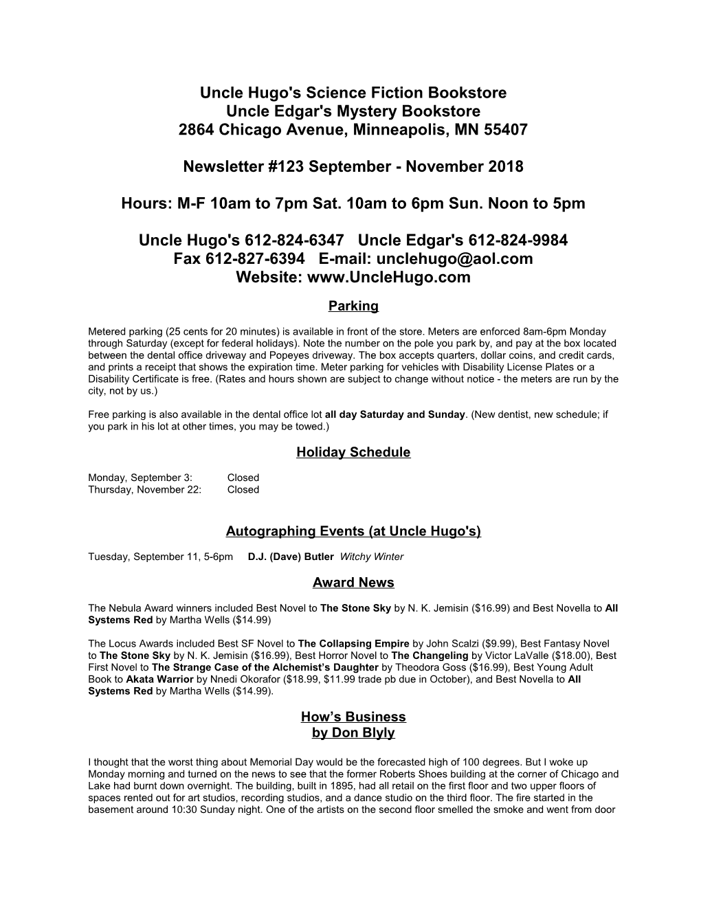 Uncle Hugo's Science Fiction Bookstore Uncle Edgar's Mystery Bookstore 2864 Chicago Avenue, Minneapolis, MN 55407