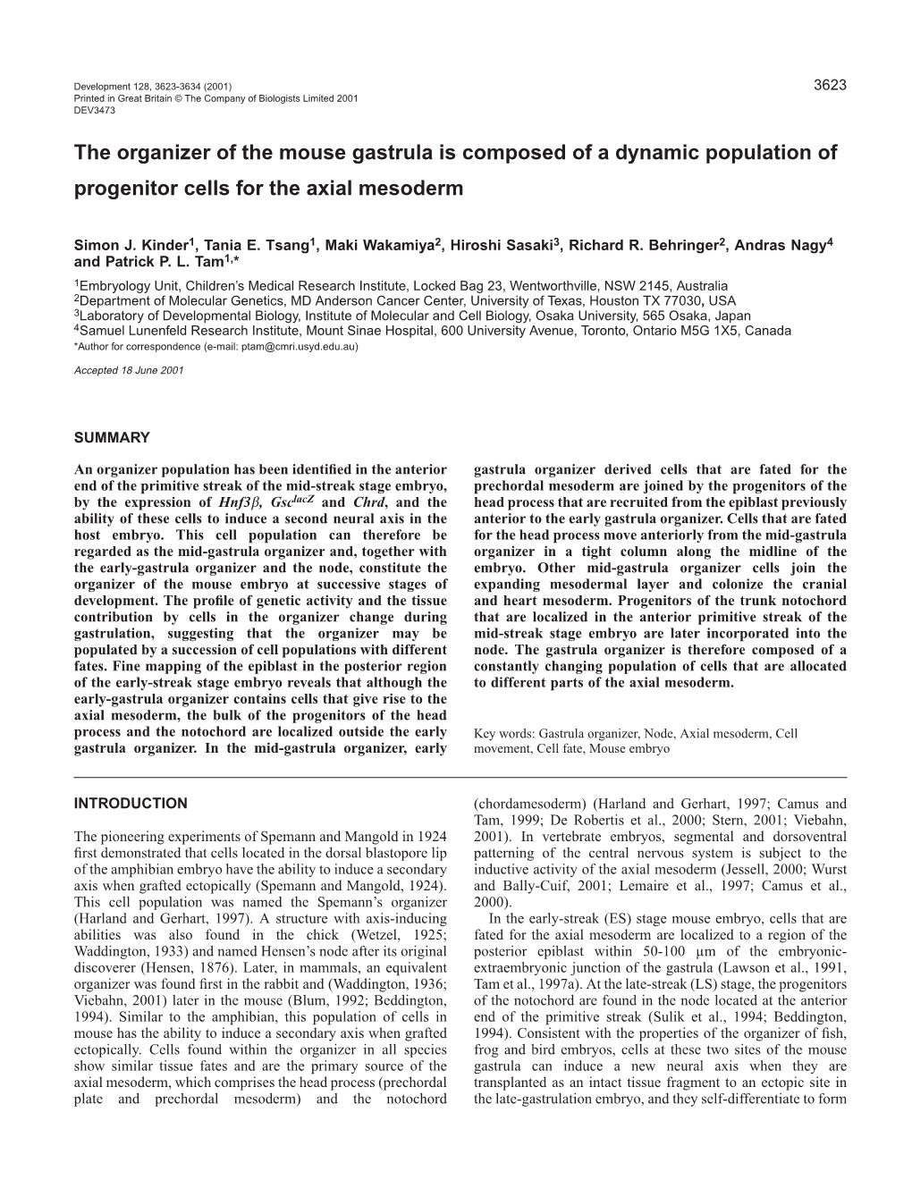 The Formation of the Axial Mesoderm