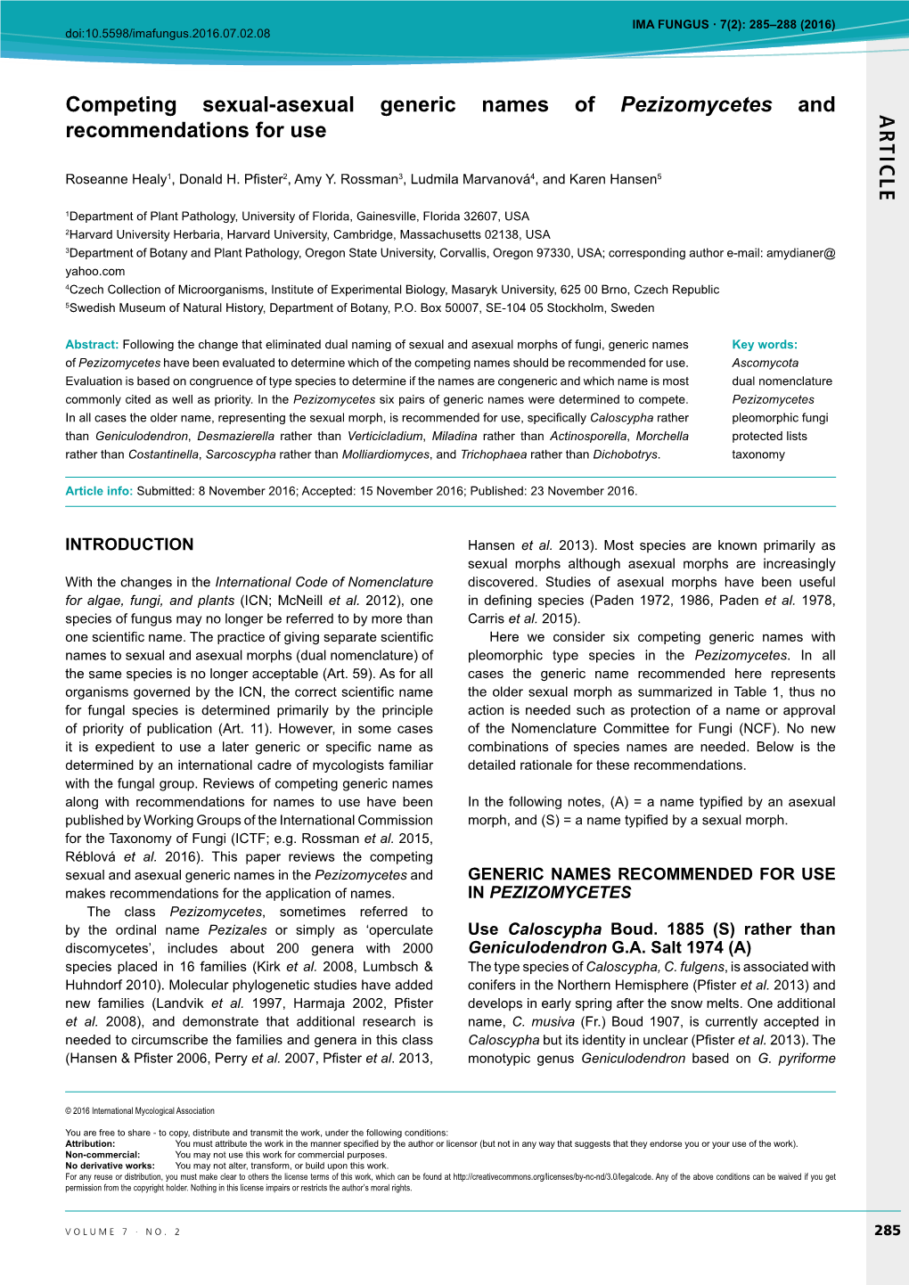 AR TICLE Competing Sexual-Asexual Generic Names of Pezizomycetes