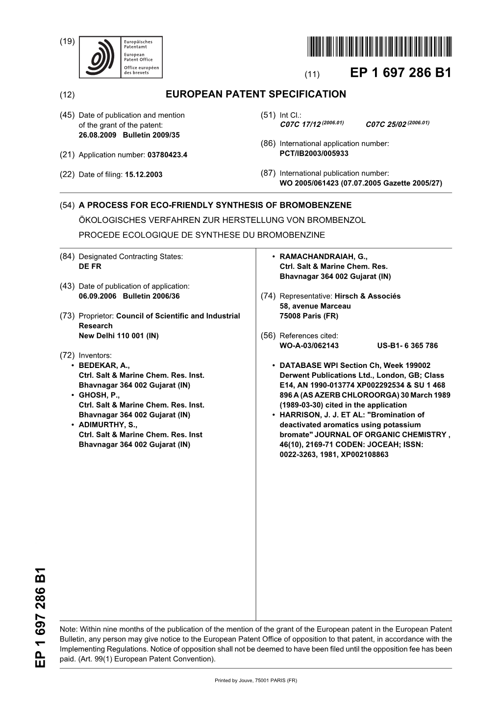 A Process for Eco-Friendly Synthesis of Bromobenzene