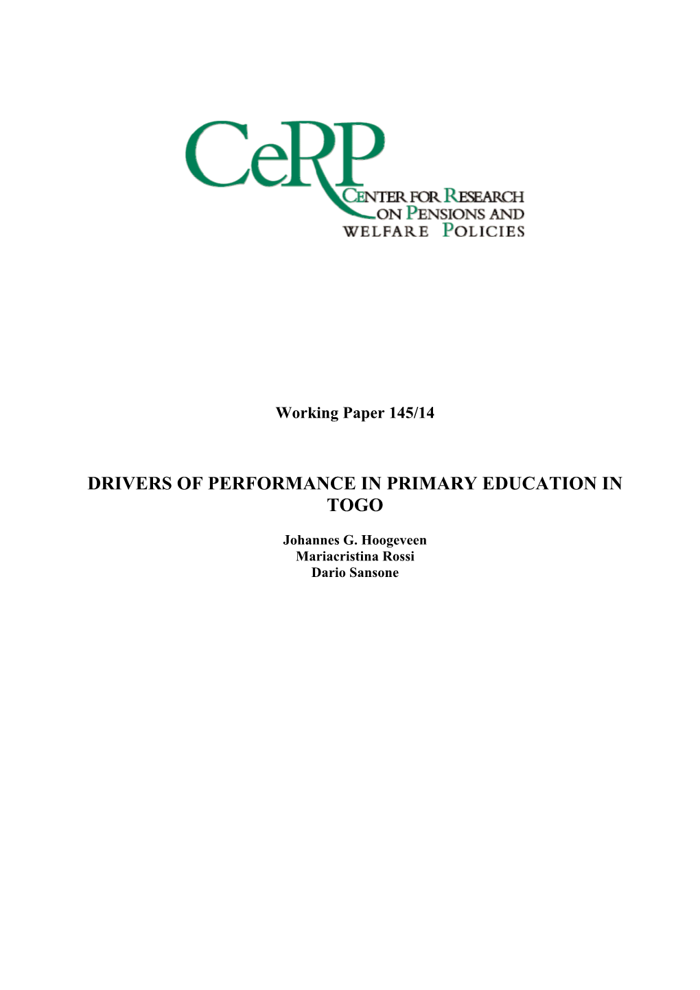 Drivers of Performance in Primary Education in Togo