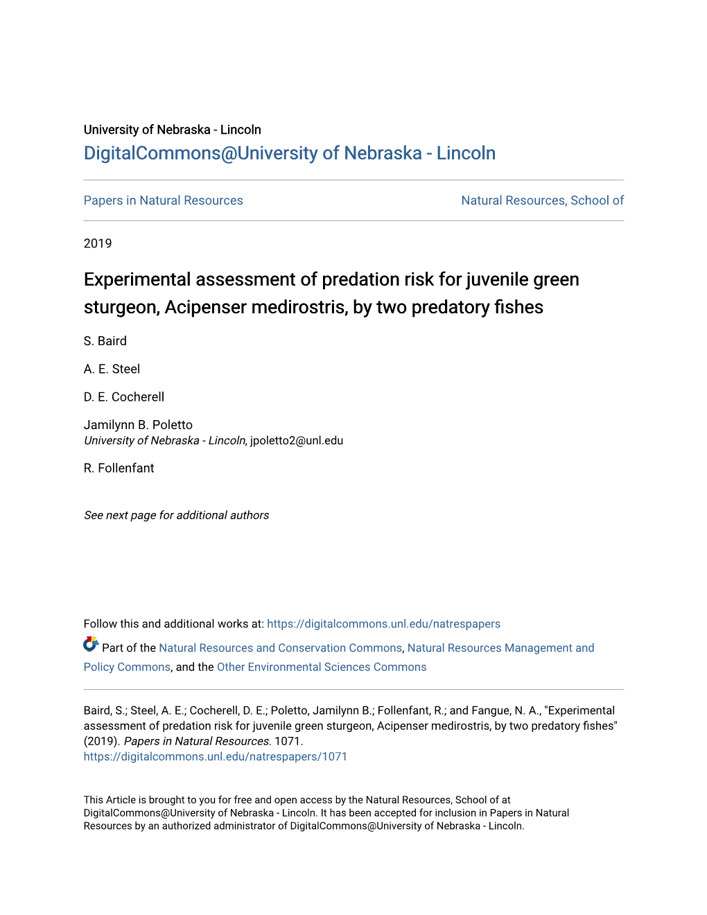 Experimental Assessment of Predation Risk for Juvenile Green Sturgeon, Acipenser Medirostris, by Two Predatory Fishes
