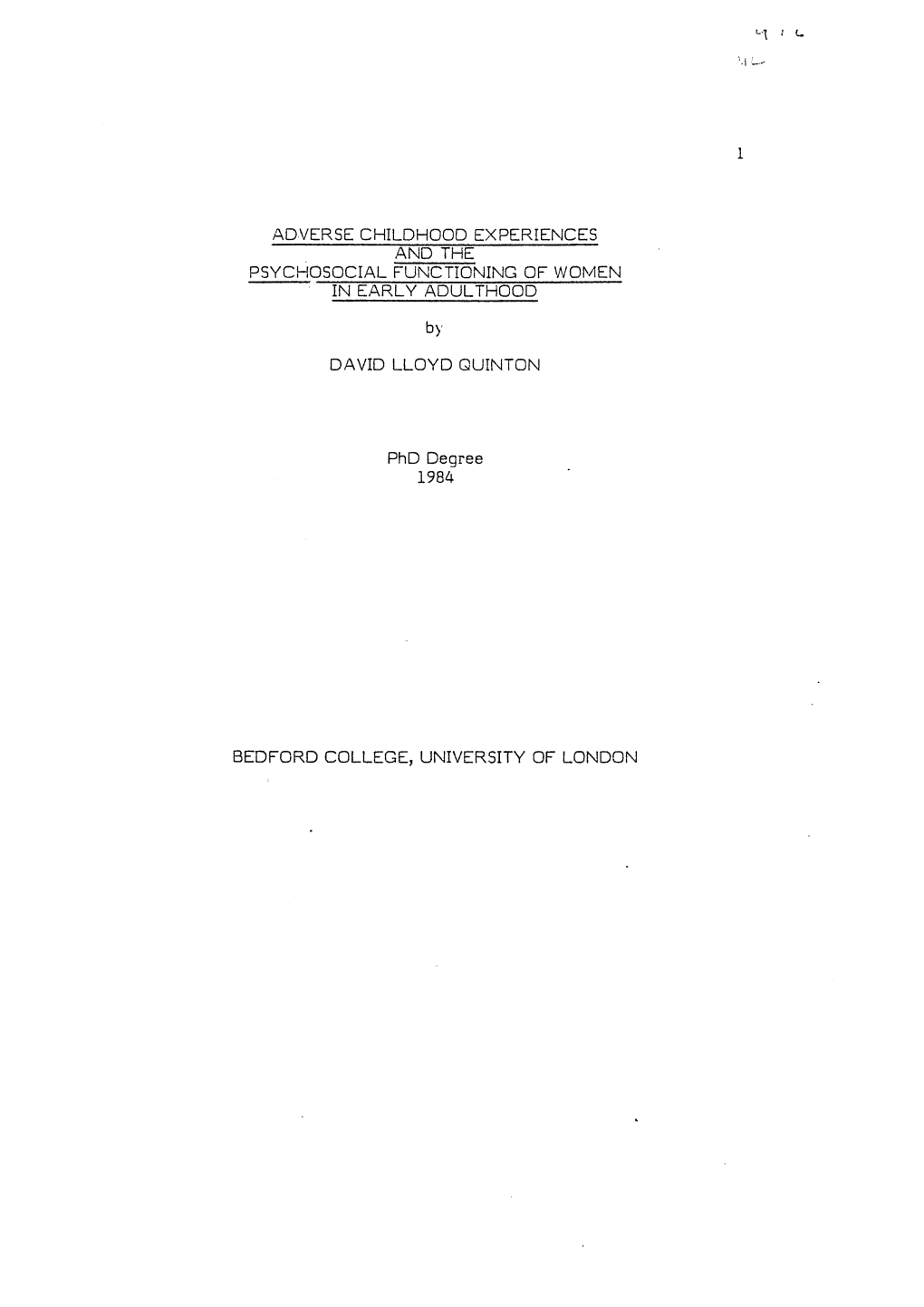 Adverse Childhood Experiences and the Psychosocial Functioning of Women in Early Adulthood