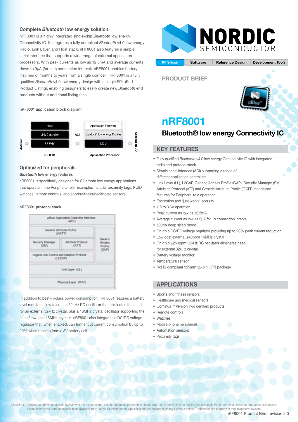 Nrf8001 Is a Highly Integrated Single-Chip Bluetooth Low Energy Connectivity IC