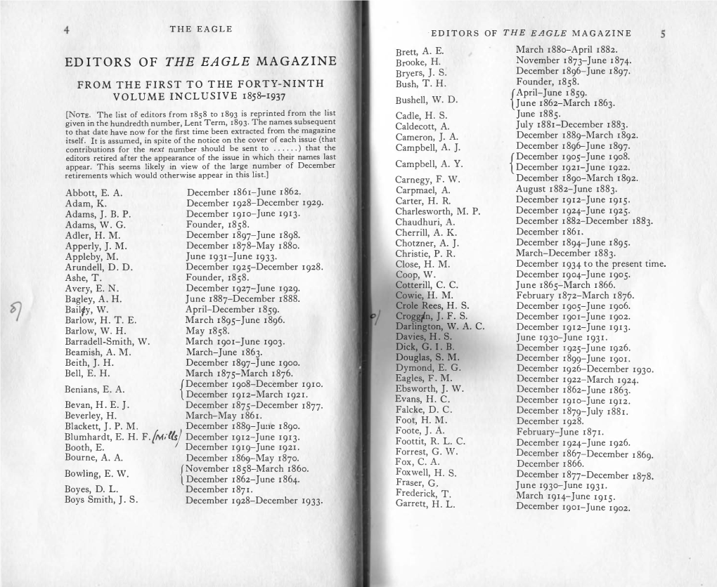 Index of Editors Vols I-XLIX (1858-1937)