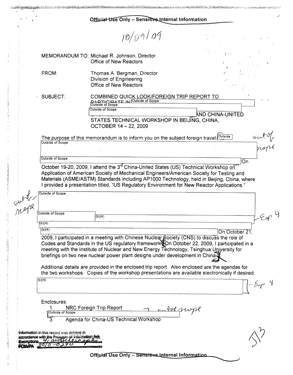 Memorandum to Johnson from Bergman, Combined Quick Look