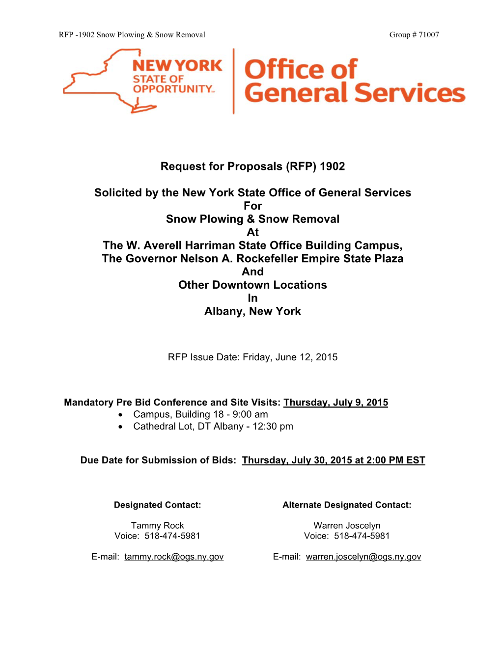 REQUEST for PROPOSALS (RFP) 1902 Solicited by the New York State Office of General Services