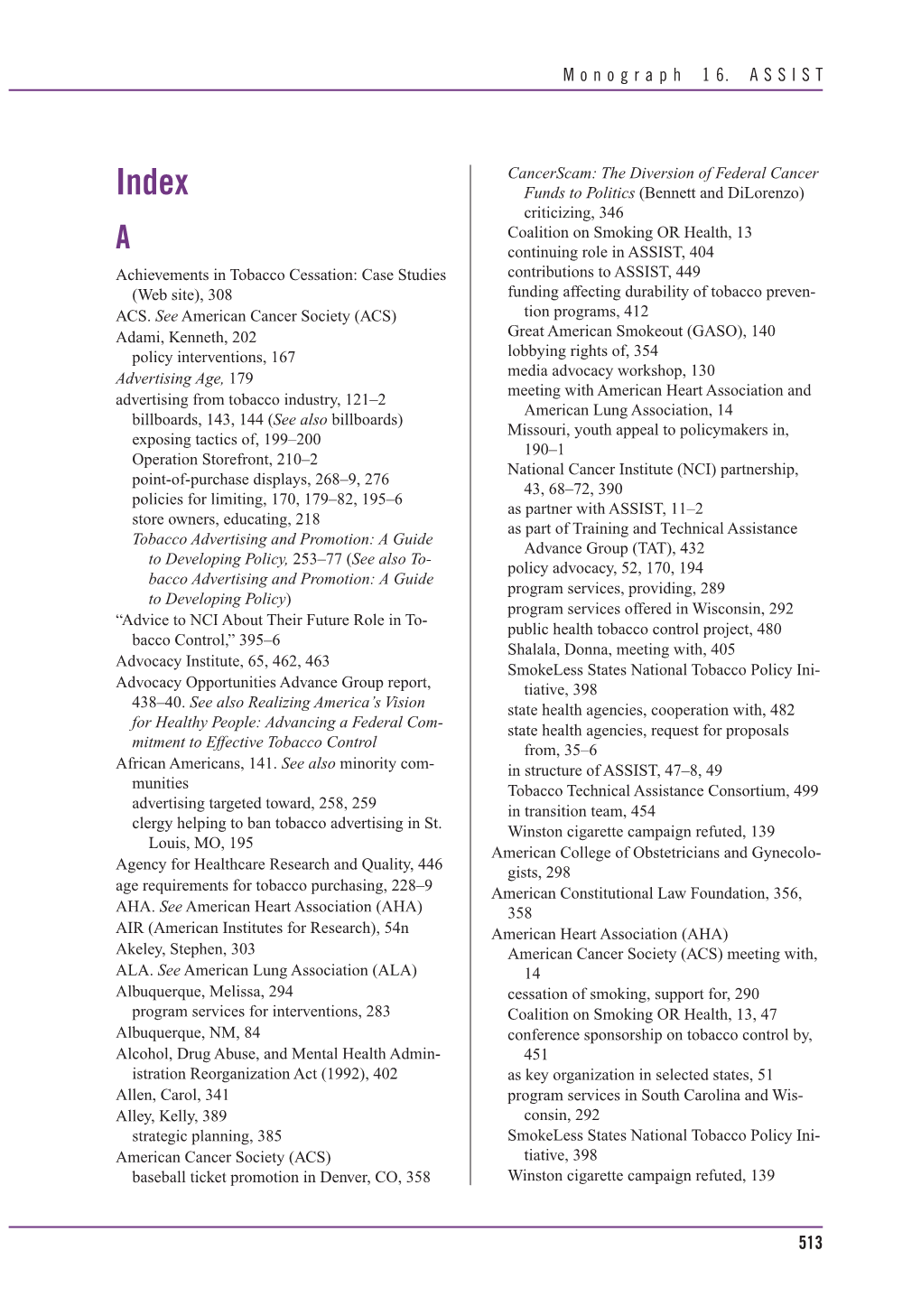 Monograph 16: Index