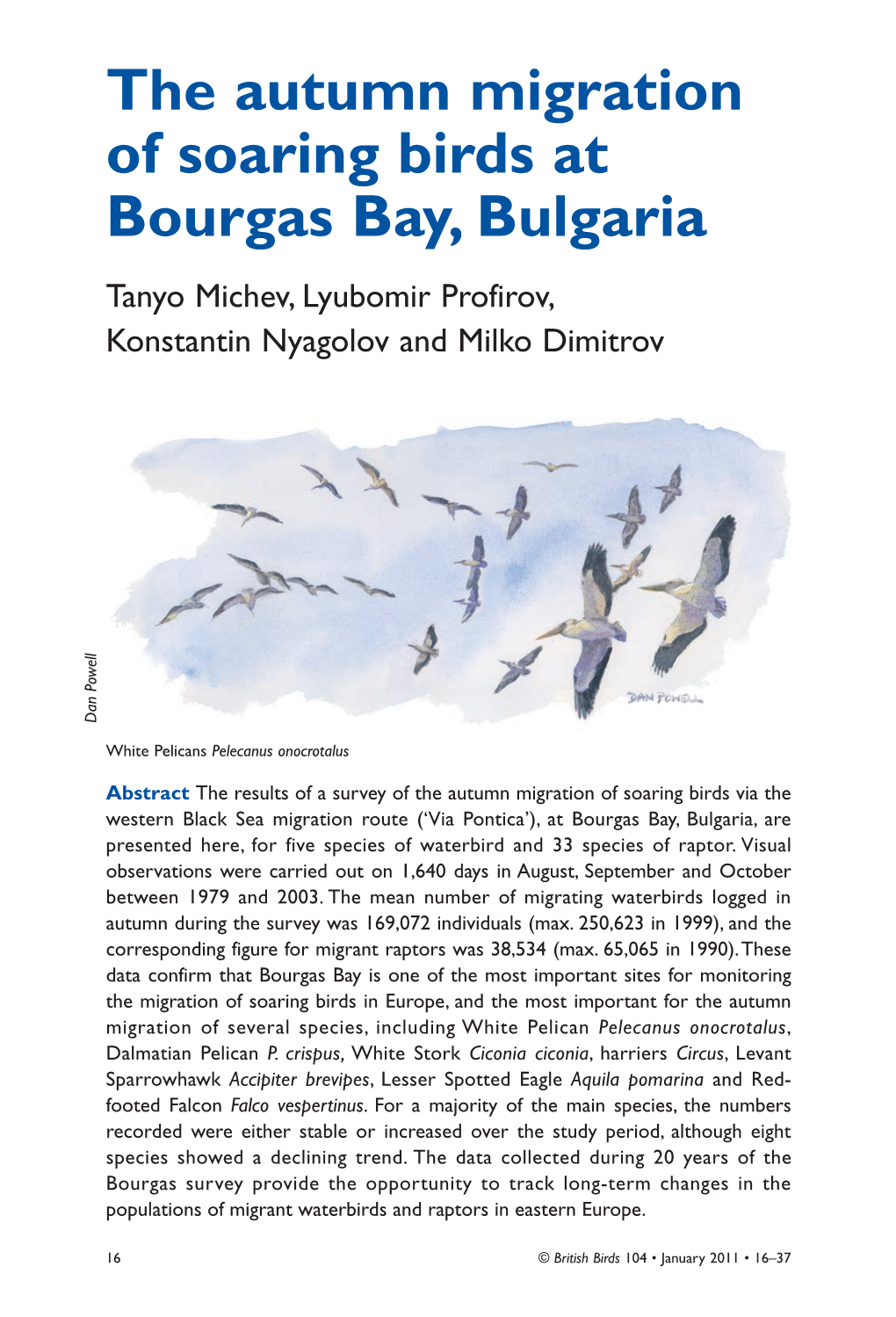 The Autumn Migration of Soaring Birds at Bourgas Bay, Bulgaria Tanyo Michev, Lyubomir Profirov, Konstantin Nyagolov and Milko Dimitrov Dan Powell