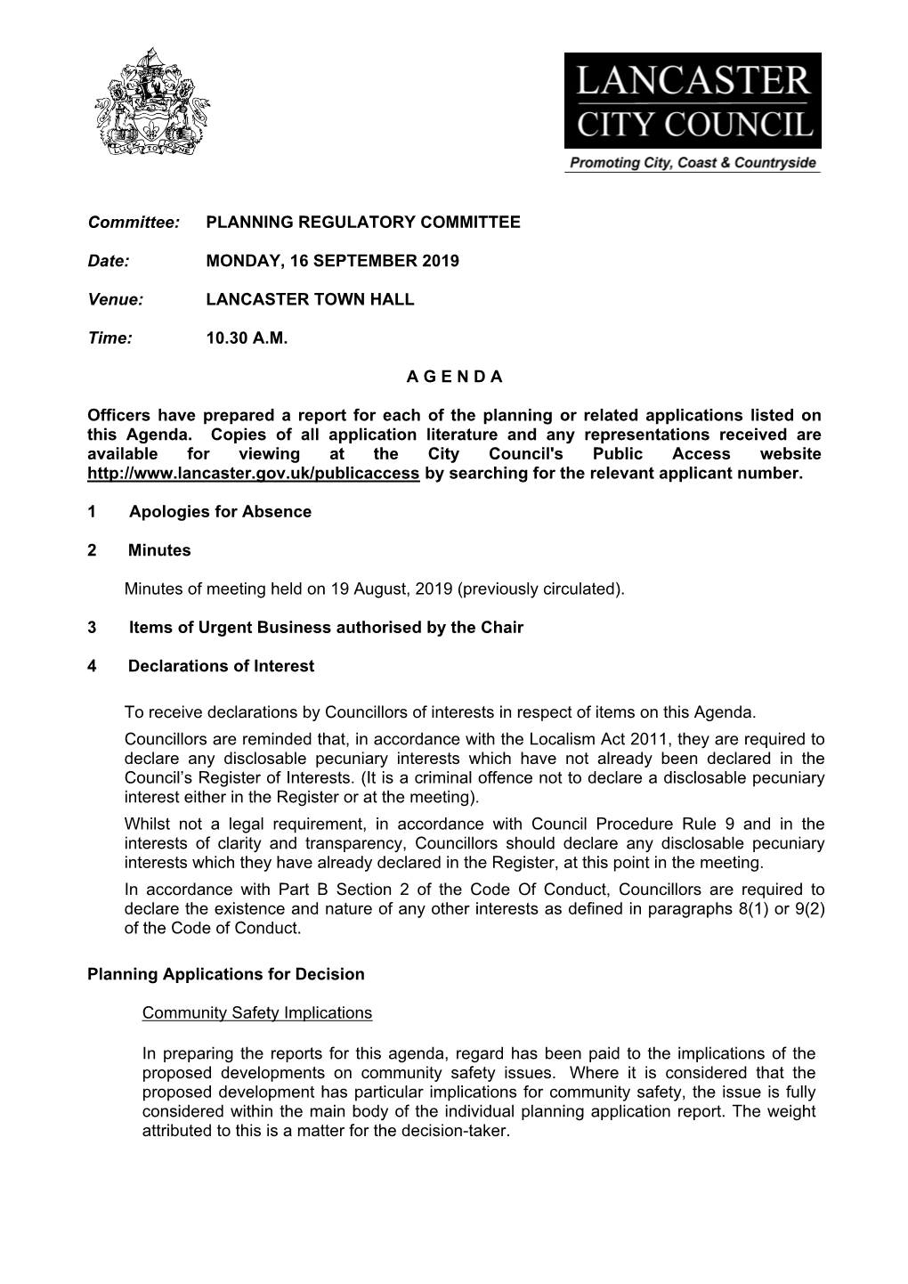 (Public Pack)Agenda Document for Planning Regulatory Committee, 16/09/2019 10:30