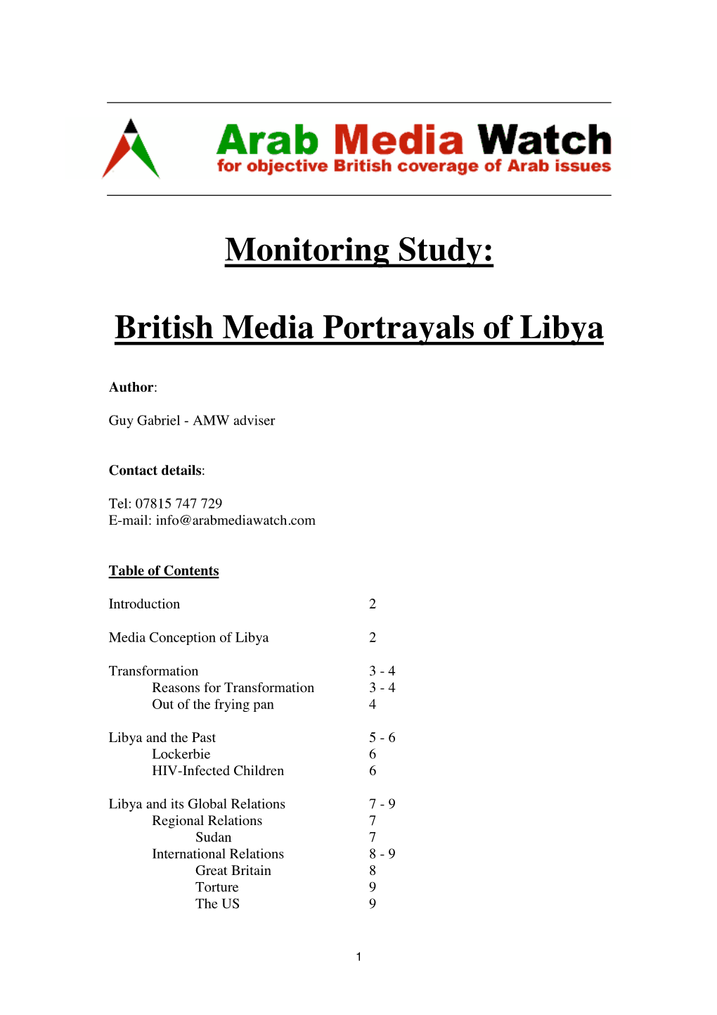 Monitoring Study: British Media Portrayals of Libya