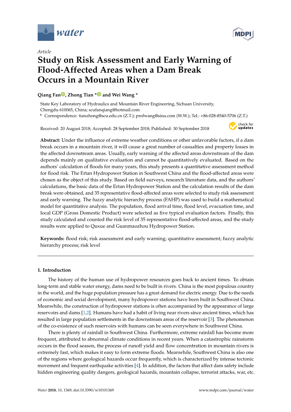 Study on Risk Assessment and Early Warning of Flood-Affected Areas When a Dam Break Occurs in a Mountain River