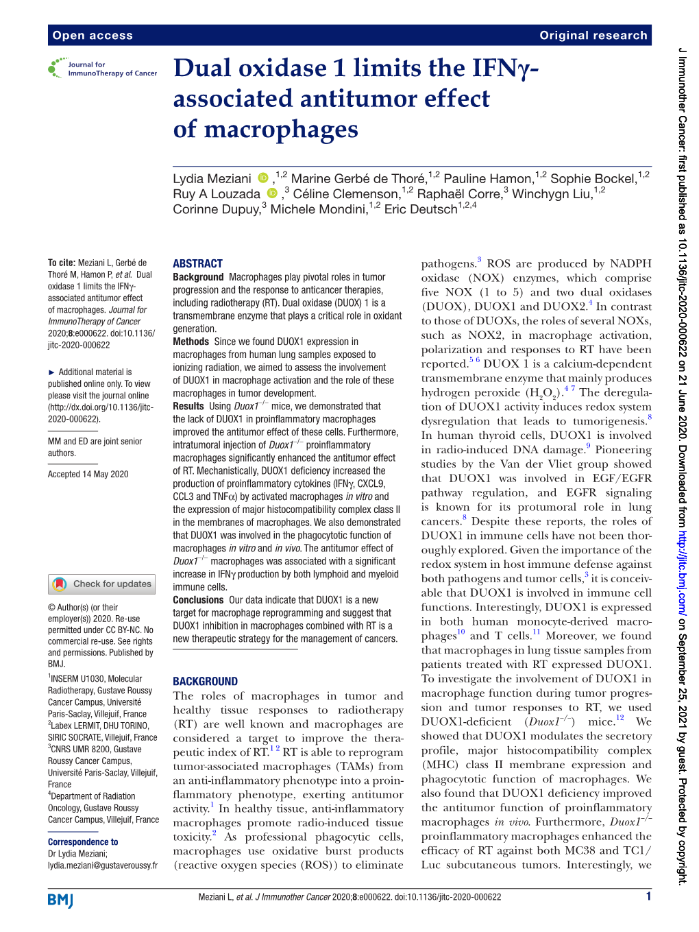 Dual Oxidase 1 Limits the Ifnγ-Associated Antitumor Effect of Macrophages