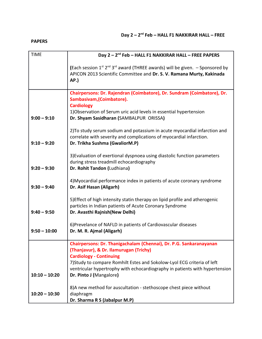 Day 2 2Nd Feb HALL F1 NAKKIRAR HALL FREE PAPERS