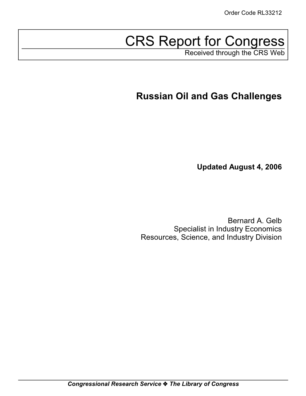 Russian Oil and Gas Challenges