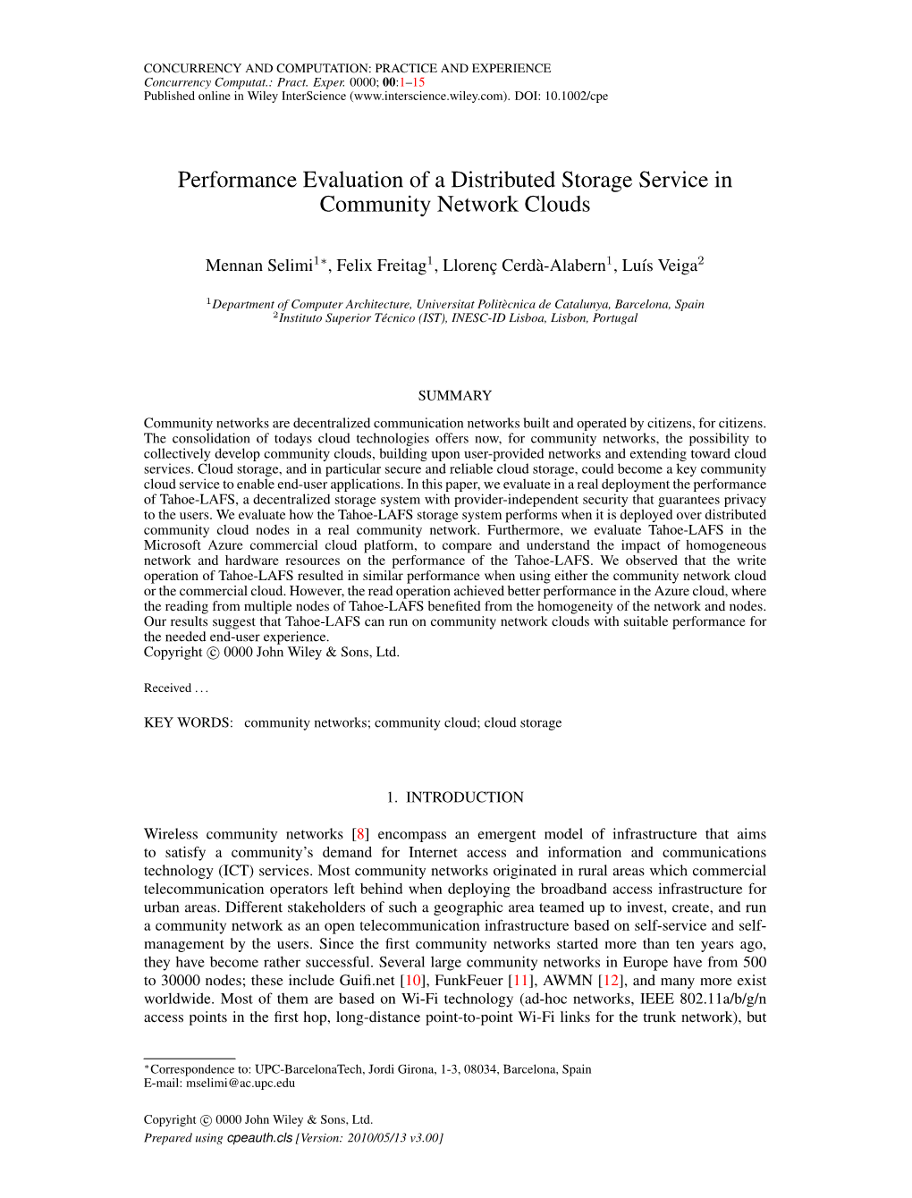 Performance Evaluation of a Distributed Storage Service in Community Network Clouds
