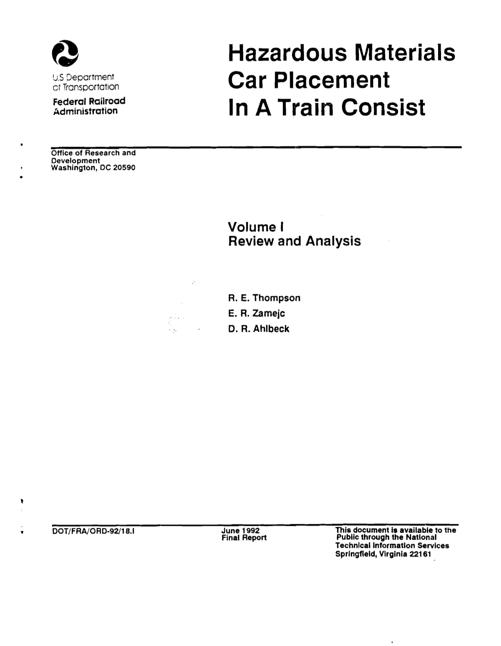 Hazardous Materials Car Placement in a Train Consist