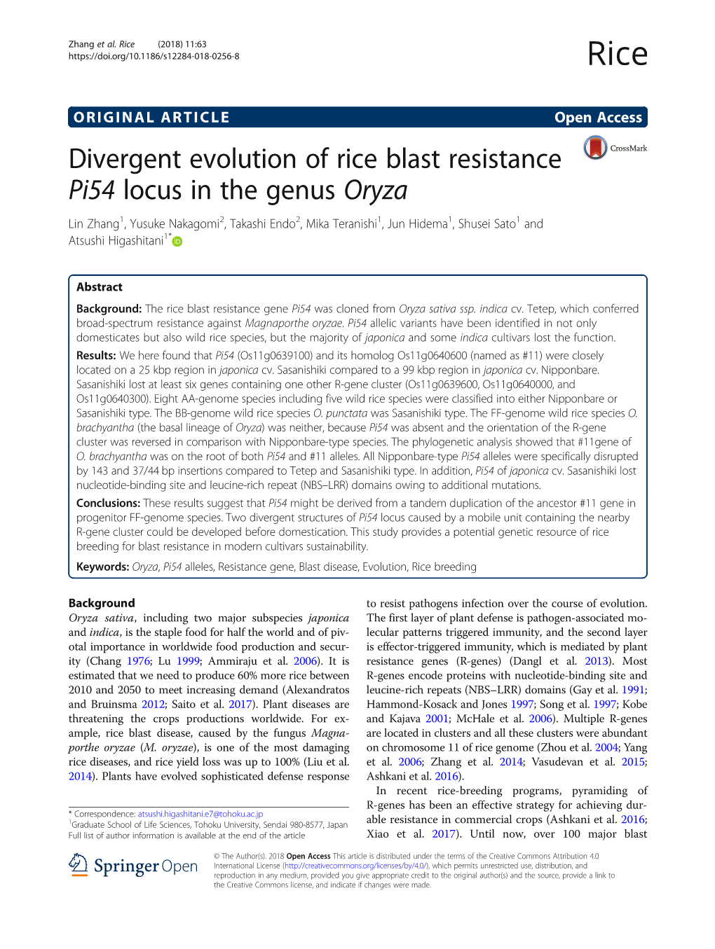 Divergent Evolution of Rice Blast Resistance Pi54 Locus in the Genus