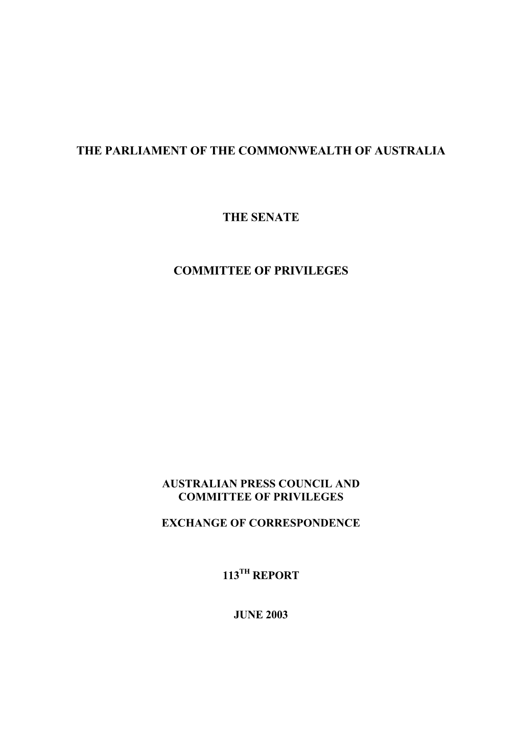 The Parliament of the Commonwealth of Australia