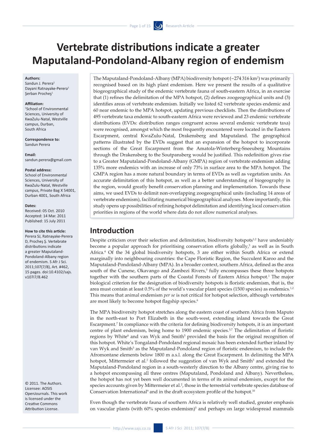 Vertebrate Distributions Indicate a Greater Maputaland-Pondoland-Albany Region of Endemism