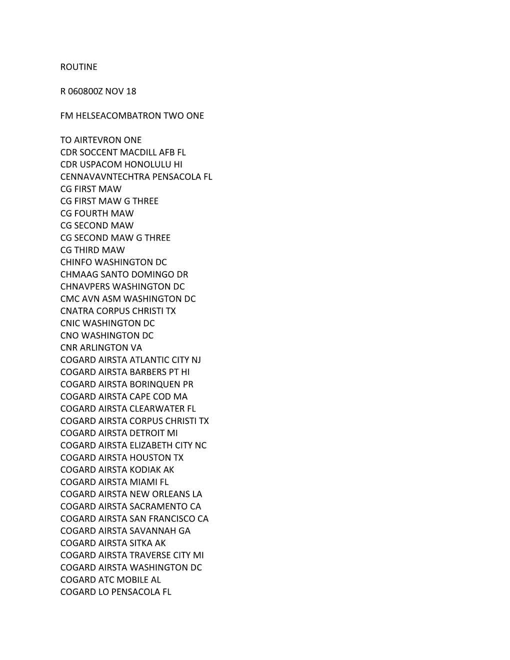 Routine R 060800Z Nov 18 Fm Helseacombatron Two One