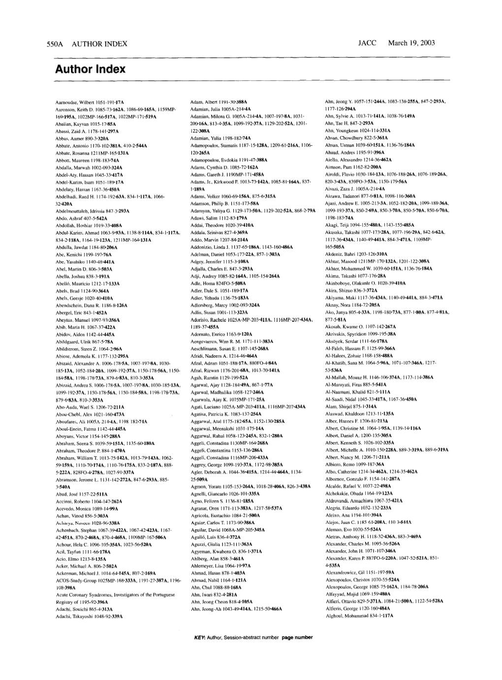 AUTHOR INDEX JACC March 19,2003