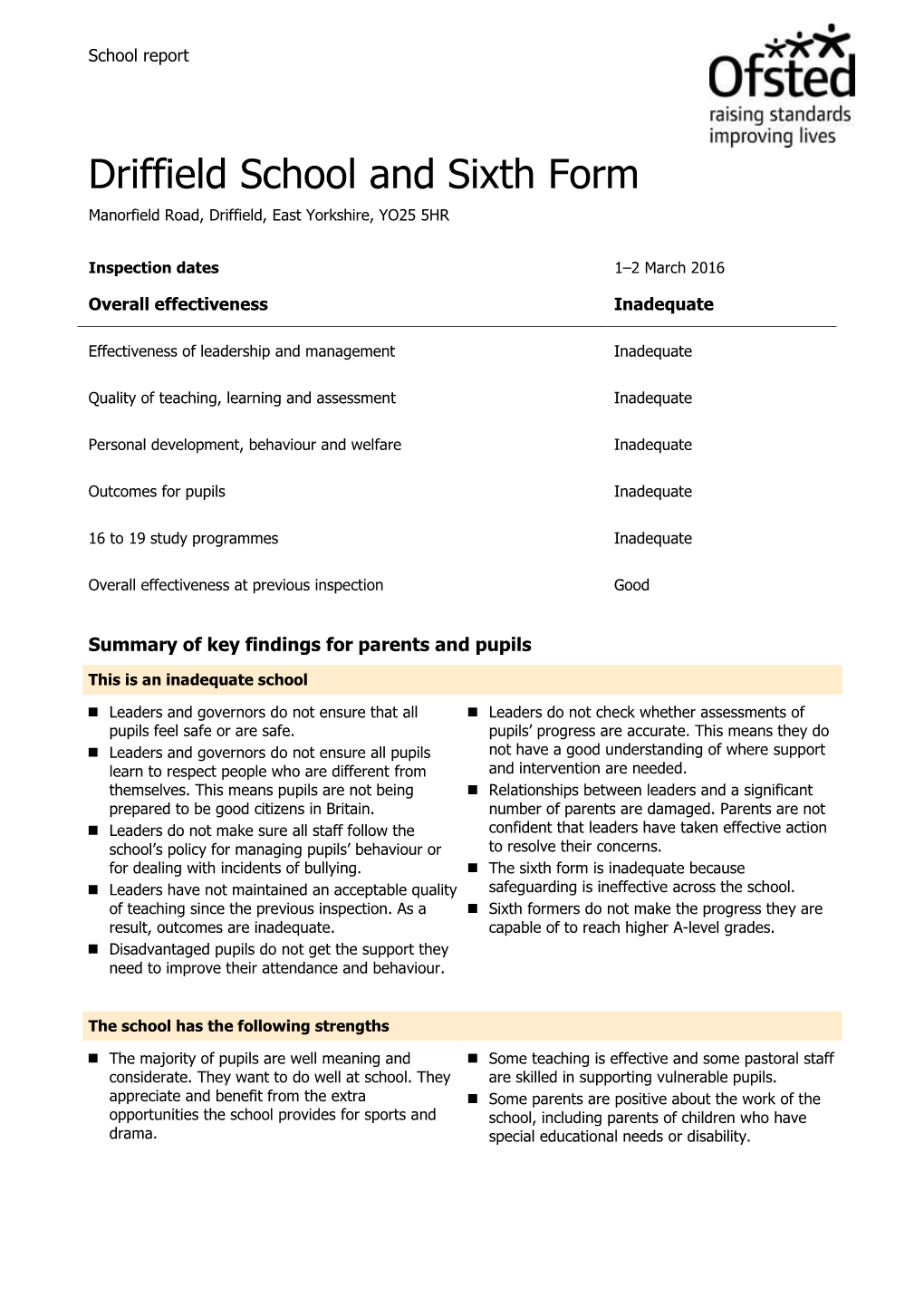 Driffield School and Sixth Form Manorfield Road, Driffield, East Yorkshire, YO25 5HR